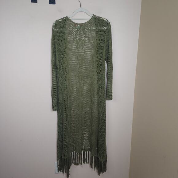 Vivid Importers Crochet Open Front Long Length Cardigan in Green Size 2X - Picture 6 of 8